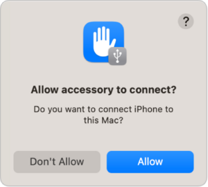 A screenshot of the USB Accessory "Allow to Connect" box from MacOS.